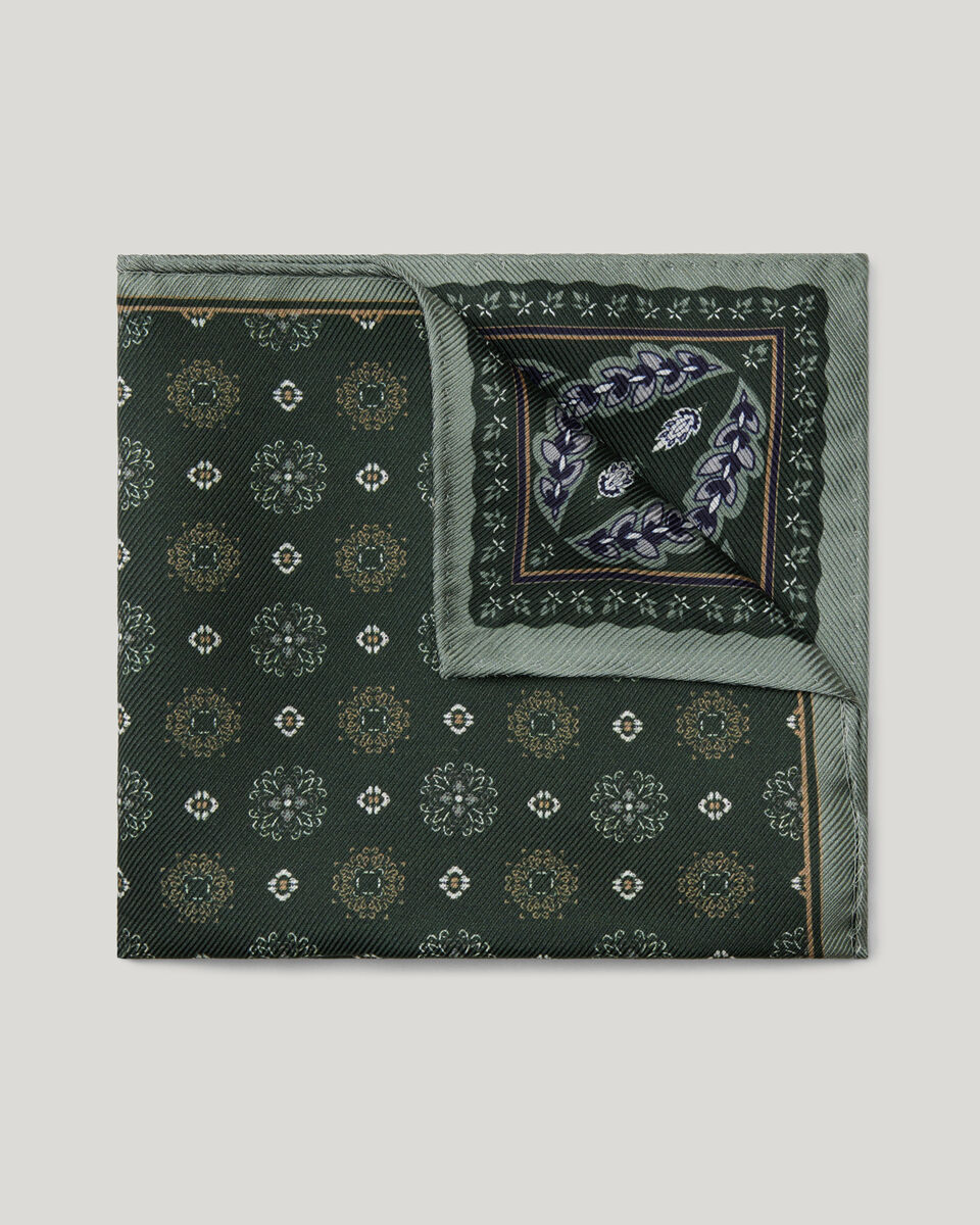 Double sided printed pocket square, Dark Green, hi-res